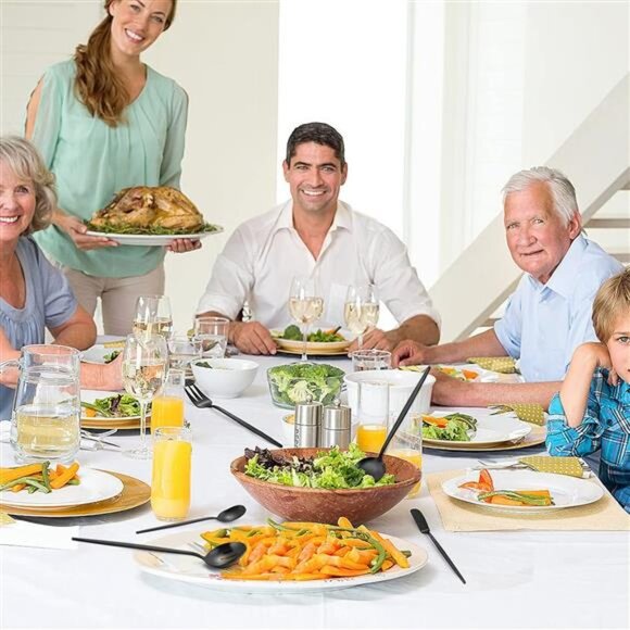 Matte Black Serving Silverware Set, 5-Piece Round Shared Utensils Set - Picture 6 of 7